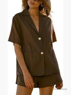 Women's 2 Piece Button Down Shirt & Shorts Set Summer Outfit